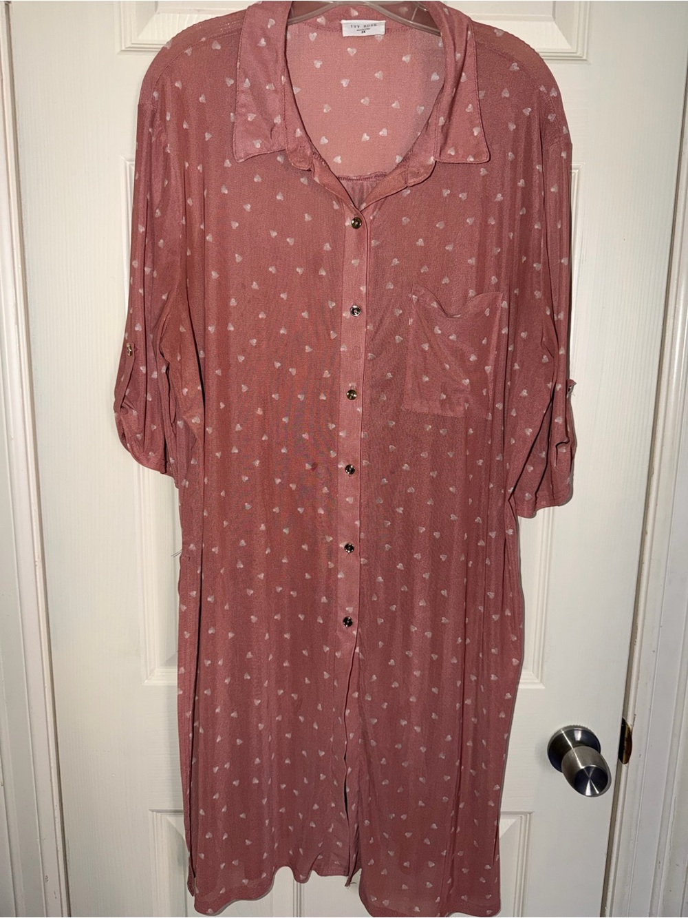 Women's Dusty Rose Heart Print Button-Front Tunic - 2X
